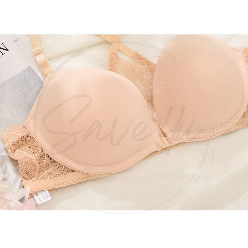 Front Open Padded Push-up Wireless Bra with Cross Back Design