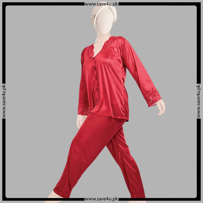 Satin Silk Lace-Trimmed Smooth Pajama Set