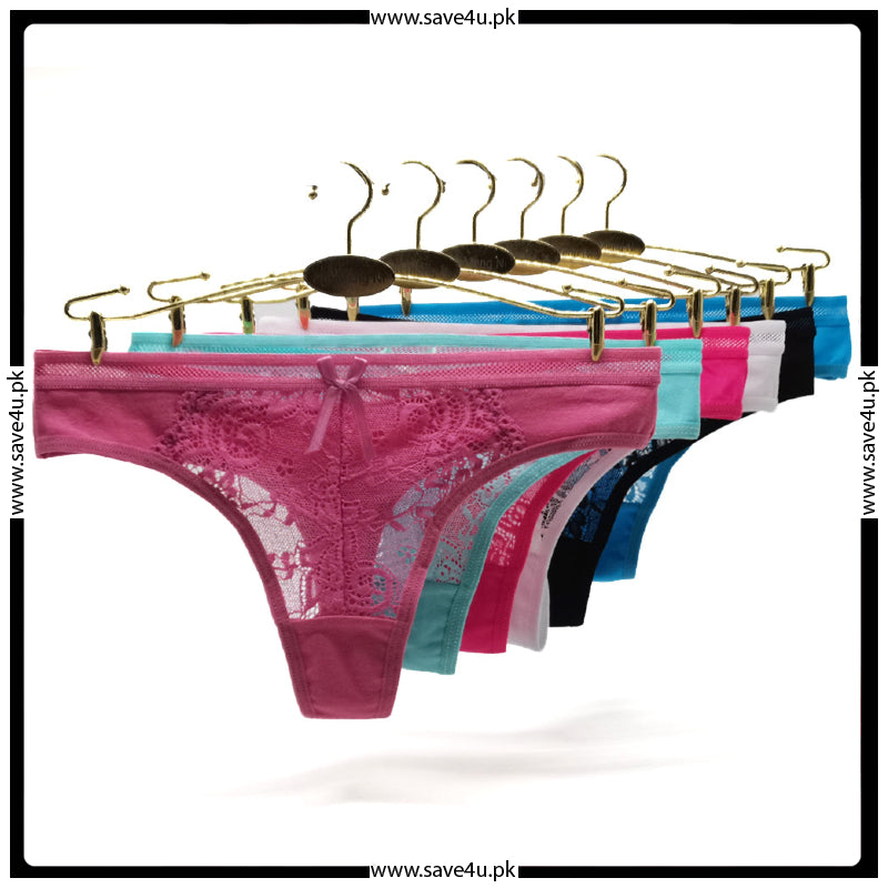 Pack of 4 Floral Lace Cotton Thong Panties