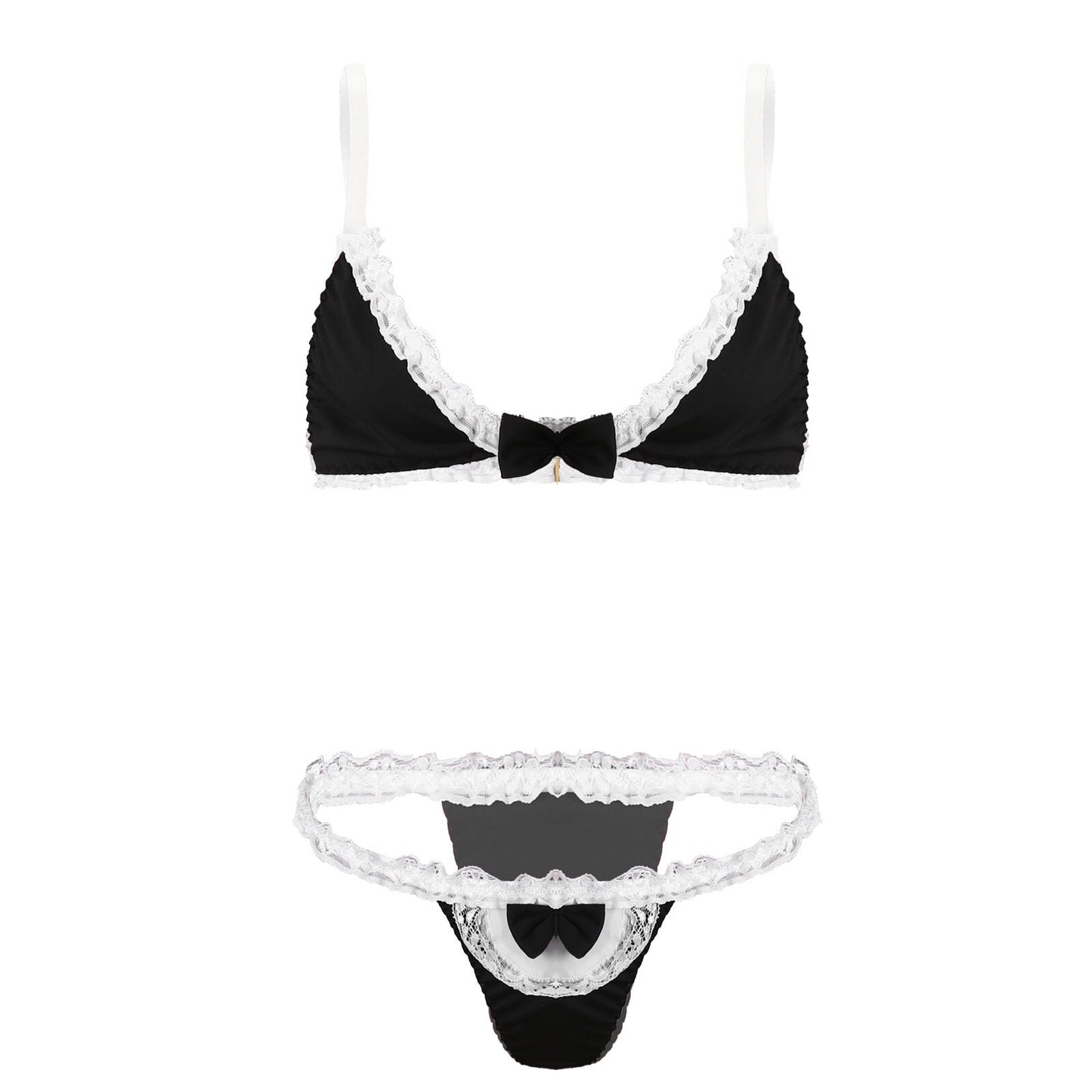 Front Knot Black & White Lingerie Set