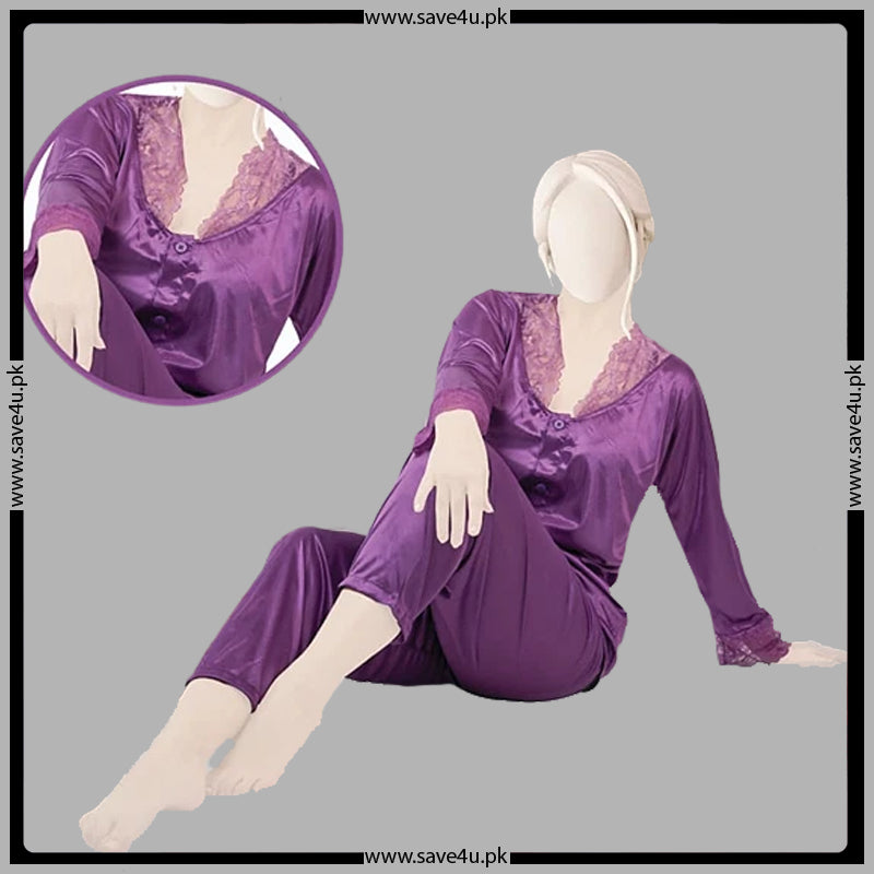 Satin Silk Lace-Trimmed Smooth Pajama Set