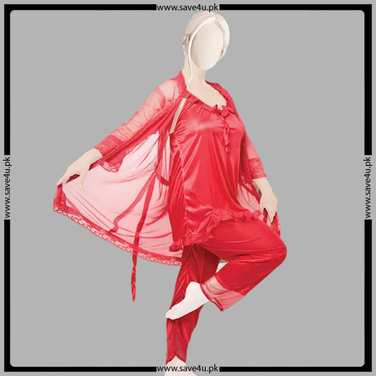 3 Pcs Satin Silk Chic Smooth Nighty