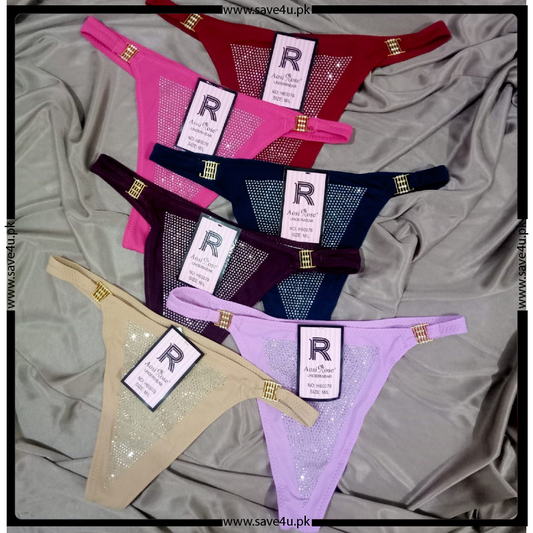 Pack of 2 Jewels-Decorated Nylon Thong Briefs