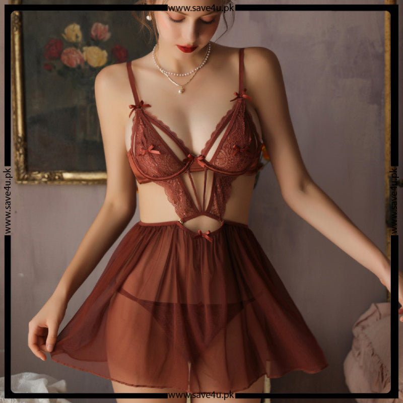 2 Pcs Baby-doll Soft Net Lingerie