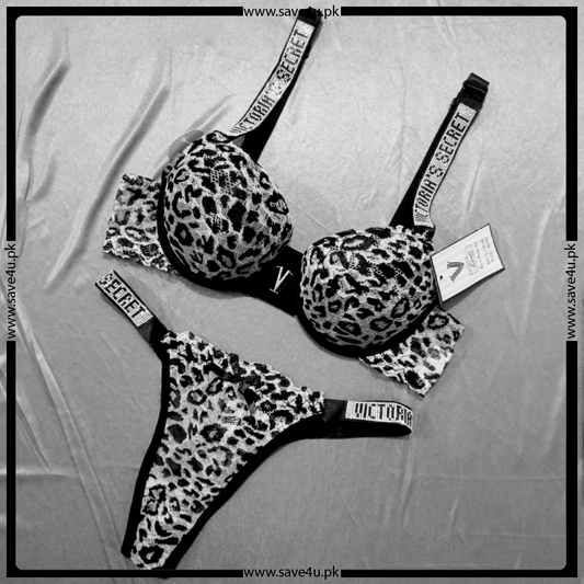 Padded Push Up Cheeta Printed Bra Set
