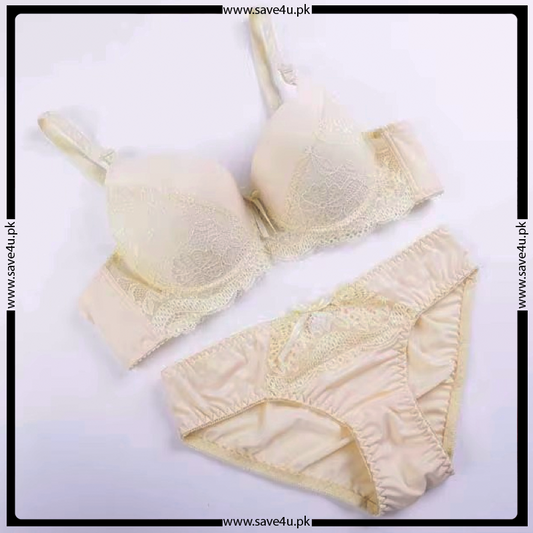Double Padded Lace Trim Design Bra Set