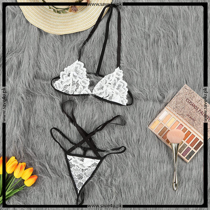 Transparent Lace Black & White Lingerie Set