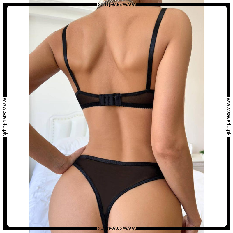 Soft Mesh Tease Lingerie Set with Adjustable Garters