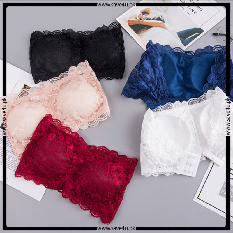 Fancy Lace Net Tube Wireless Strapless Bra