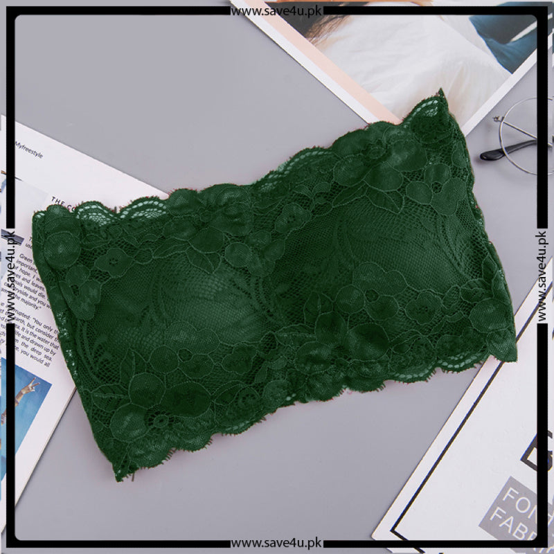 Fancy Lace Net Tube Wireless Strapless Bra