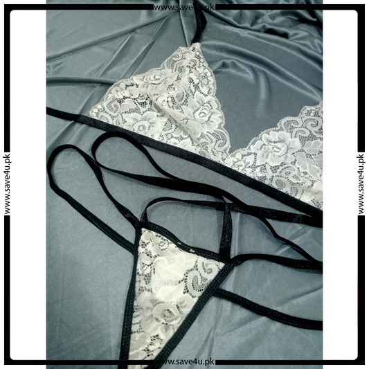 Transparent Lace Black & White Lingerie Set