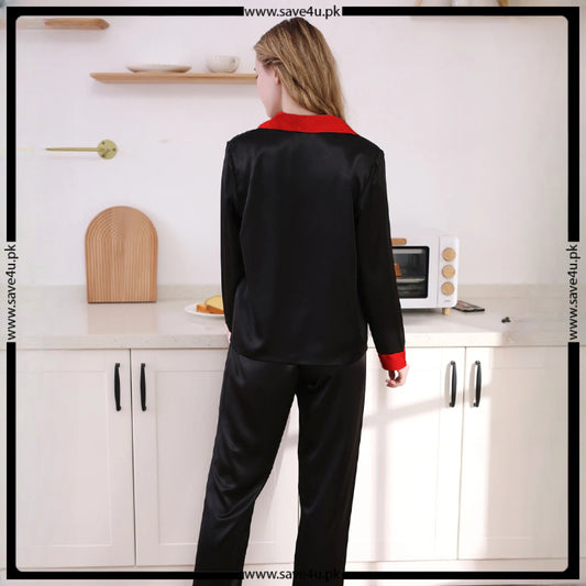 Satin V-Neck Elegance with Notched Collar