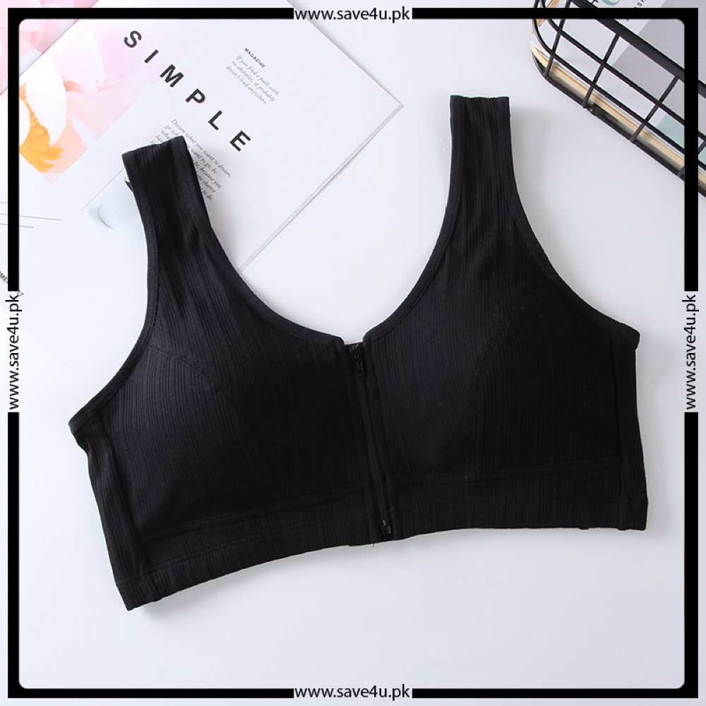 Padded Zipper Front Open Non Wired Support Bra