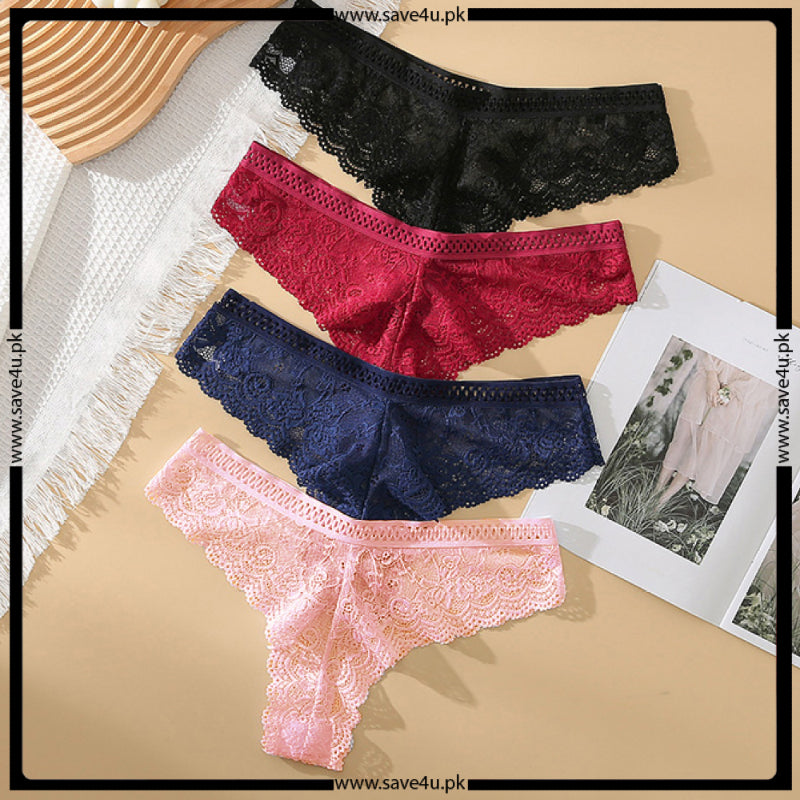 Pack of 4 Stylish Embroidery Thong Panties