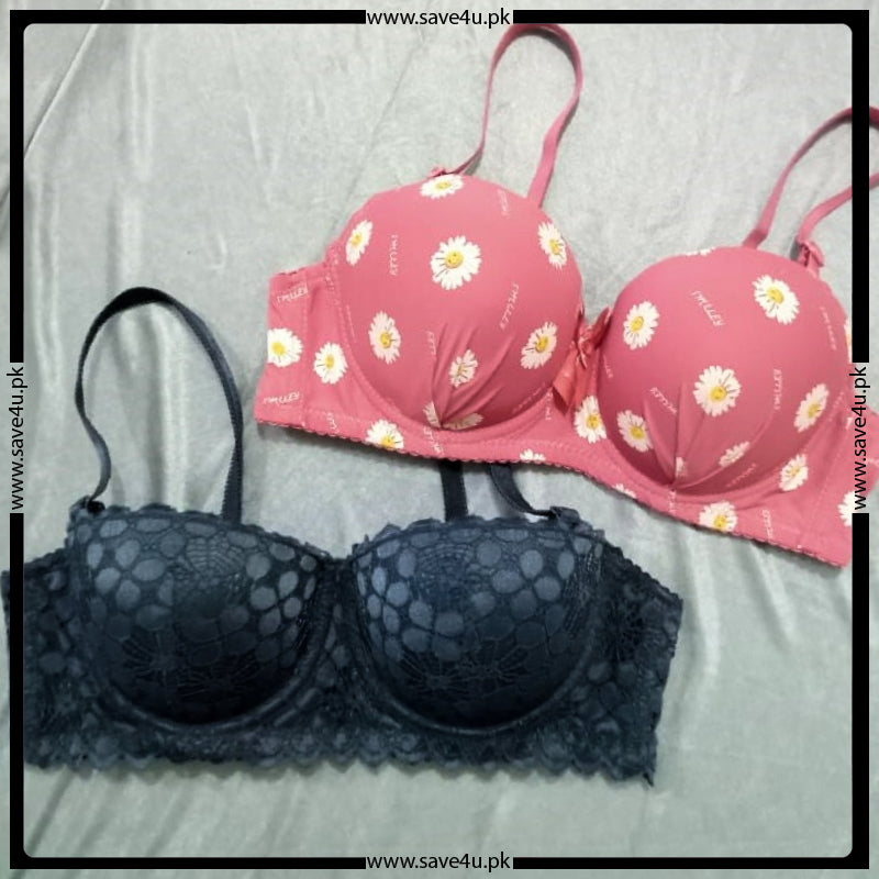 Pack Of 2 Full Printed & Lace Padded Bra