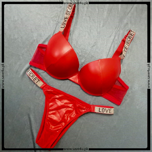 Soft Net Leather Push Up Bra Set