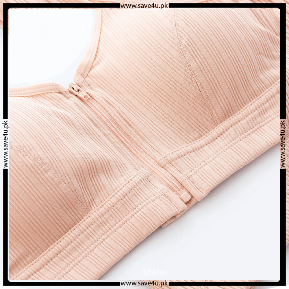 Padded Zipper Front Open Non Wired Support Bra