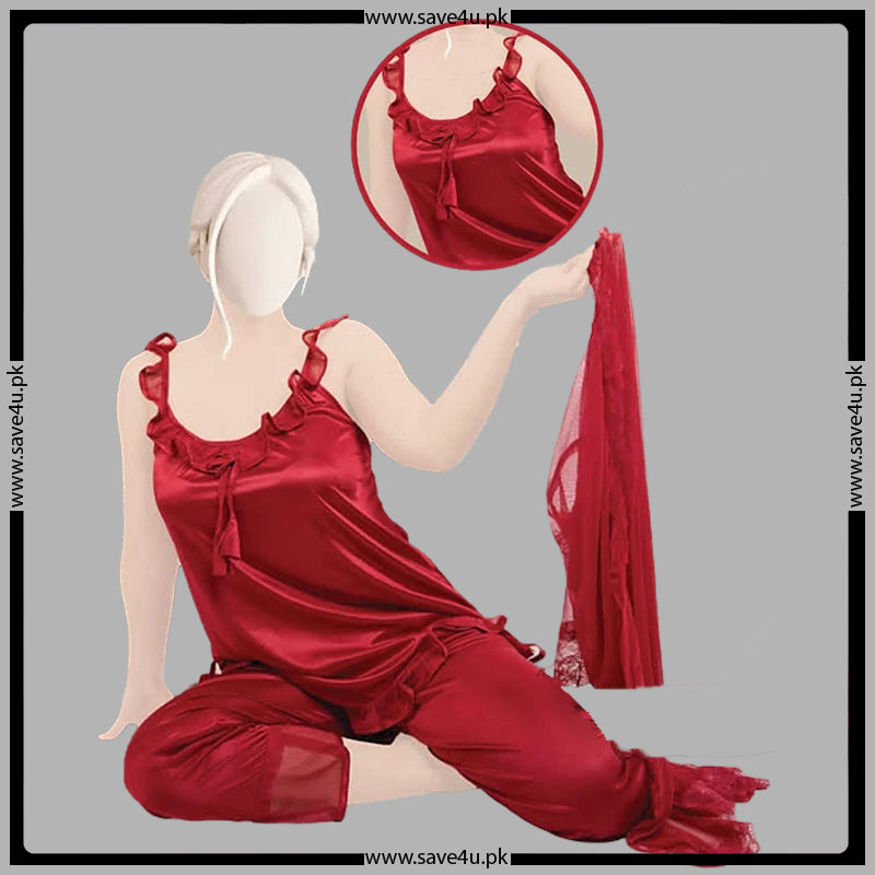 3 Pcs Satin Silk Chic Smooth Nighty