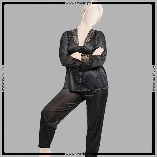 Satin Silk Lace-Trimmed Smooth Pajama Set