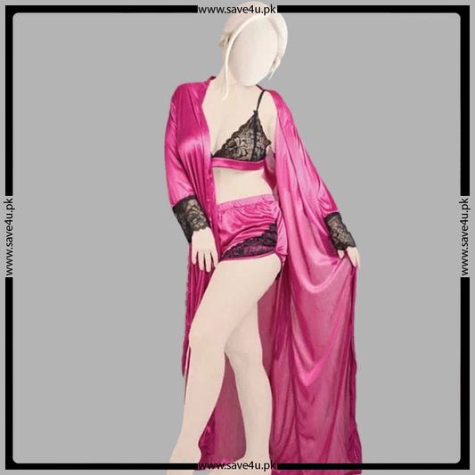 3 Pcs Timeless Beauty Smooth Satin Nightgown