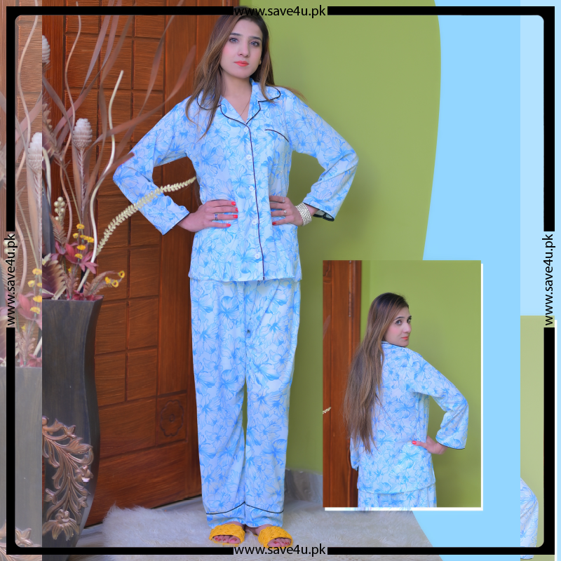 Leaf Printed Full Sleeves Ladies Nightdress