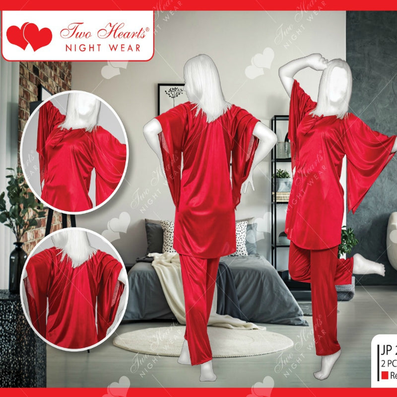 Two Piece Full Length Satin Silk Pajama Set For Ladies