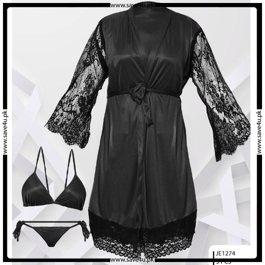 Bridal Maxi Lace Sleeves Satin Kimono Robe