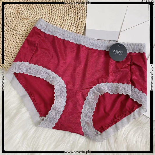 Pack of 2 Ladies Mid Waist Trim Lace Design Soft Silk Panties