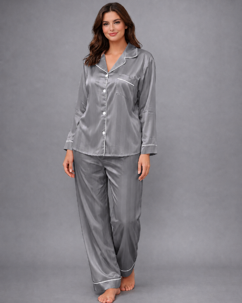 Lining Satin Silk 2-Pieces Pajama Set