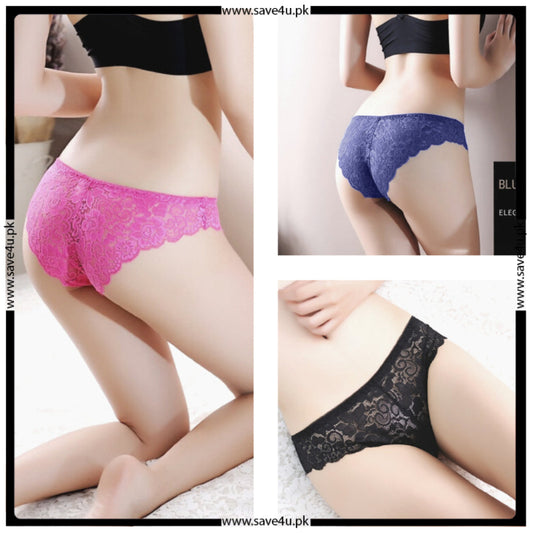 Pack of 3 Ladies Floral Lace Design See through Brief Panties