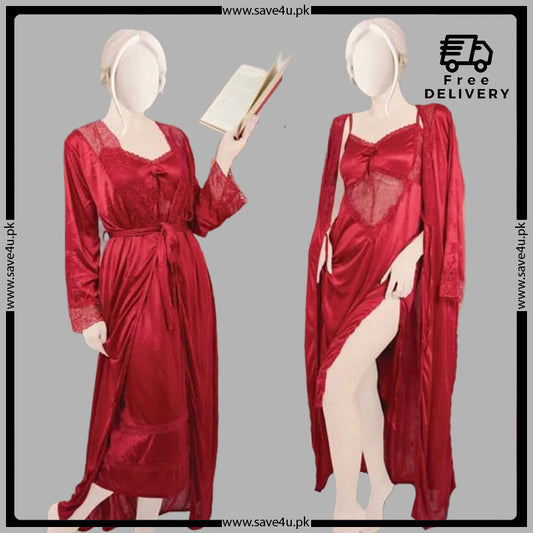 2 Pcs Effortless Elegance Satin Silk Nighty