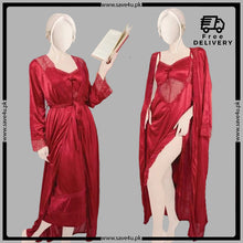 Load image into Gallery viewer, 2 Pcs Effortless Elegance Satin Silk Nighty
