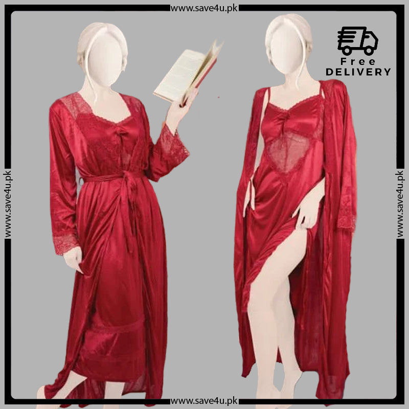 2 Pcs Effortless Elegance Satin Silk Nighty