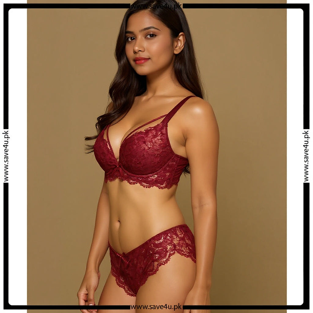 Full Lace Padded Push Up With See Through Panty