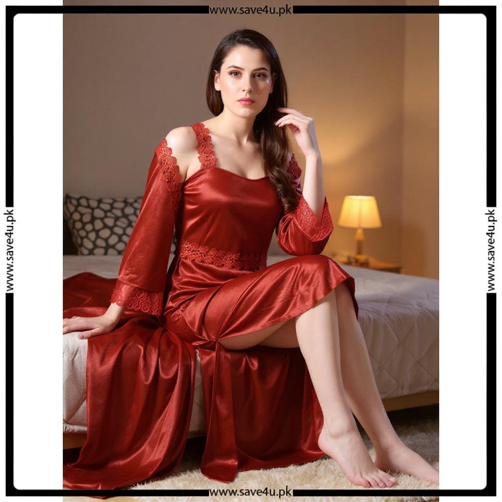Ladies Satin Silk Beautiful Comfy 2-Pcs Nightwear Lingerie