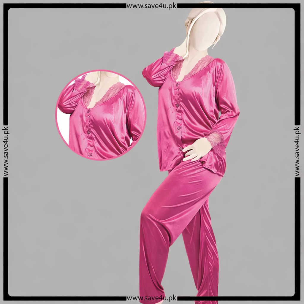 Satin Silk Lace-Trimmed Smooth Pajama Set