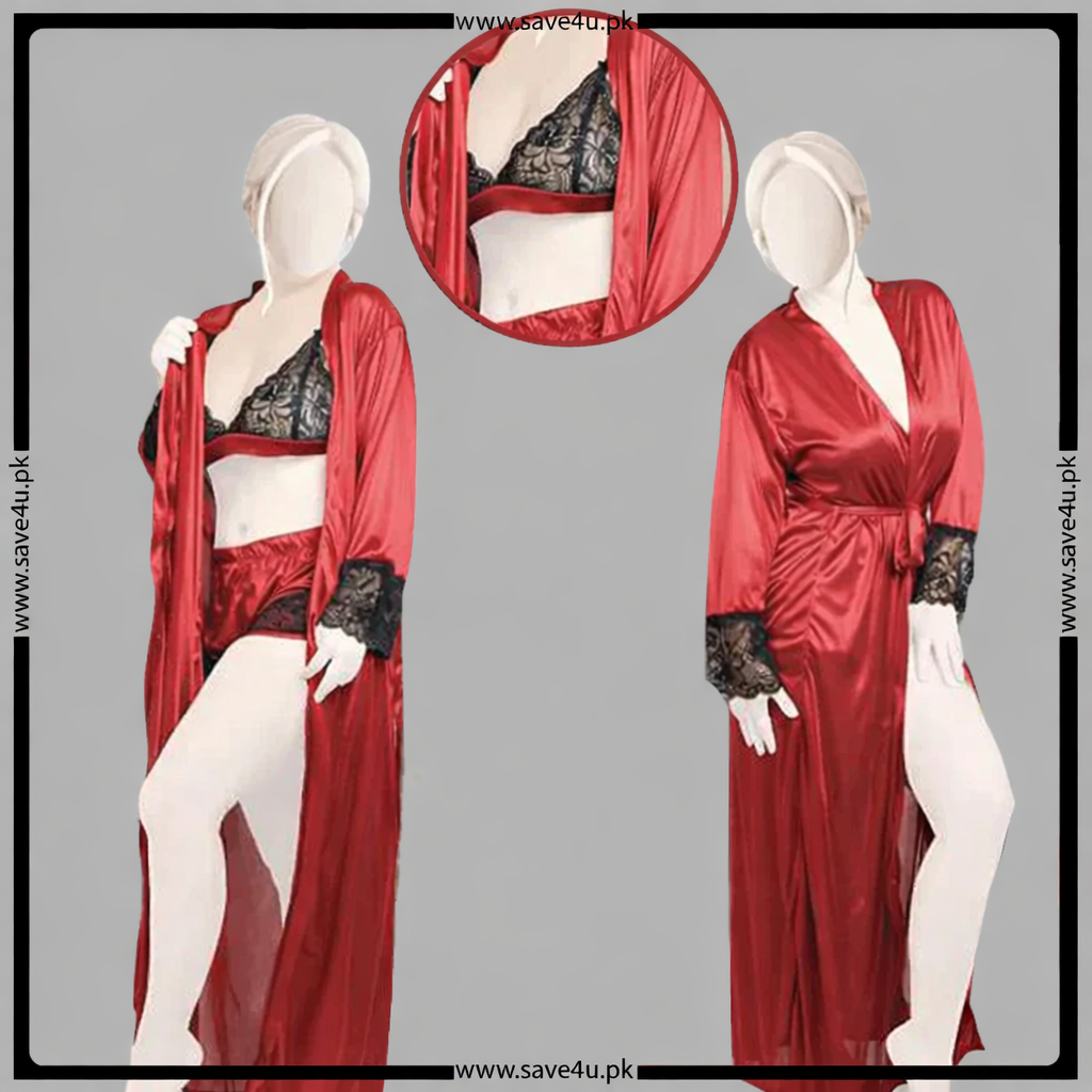 3 Pcs Timeless Beauty Smooth Satin Nightgown