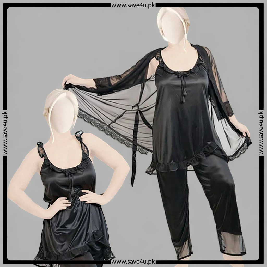 3 Pcs Satin Silk Chic Smooth Nighty