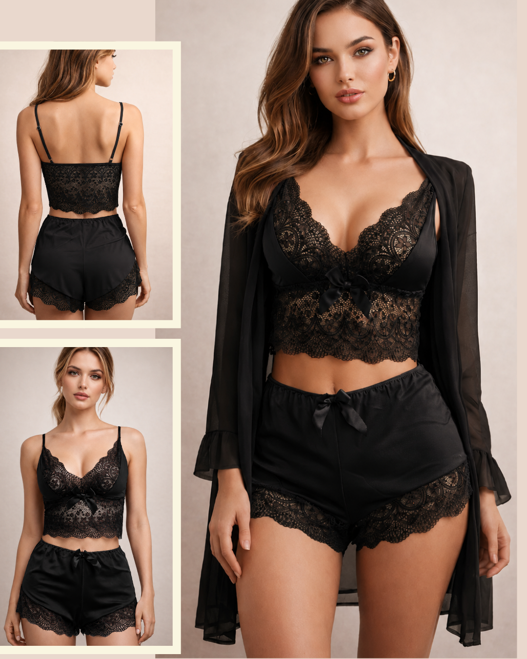 Elegance Lace 3-Piece Lingerie Set for Women