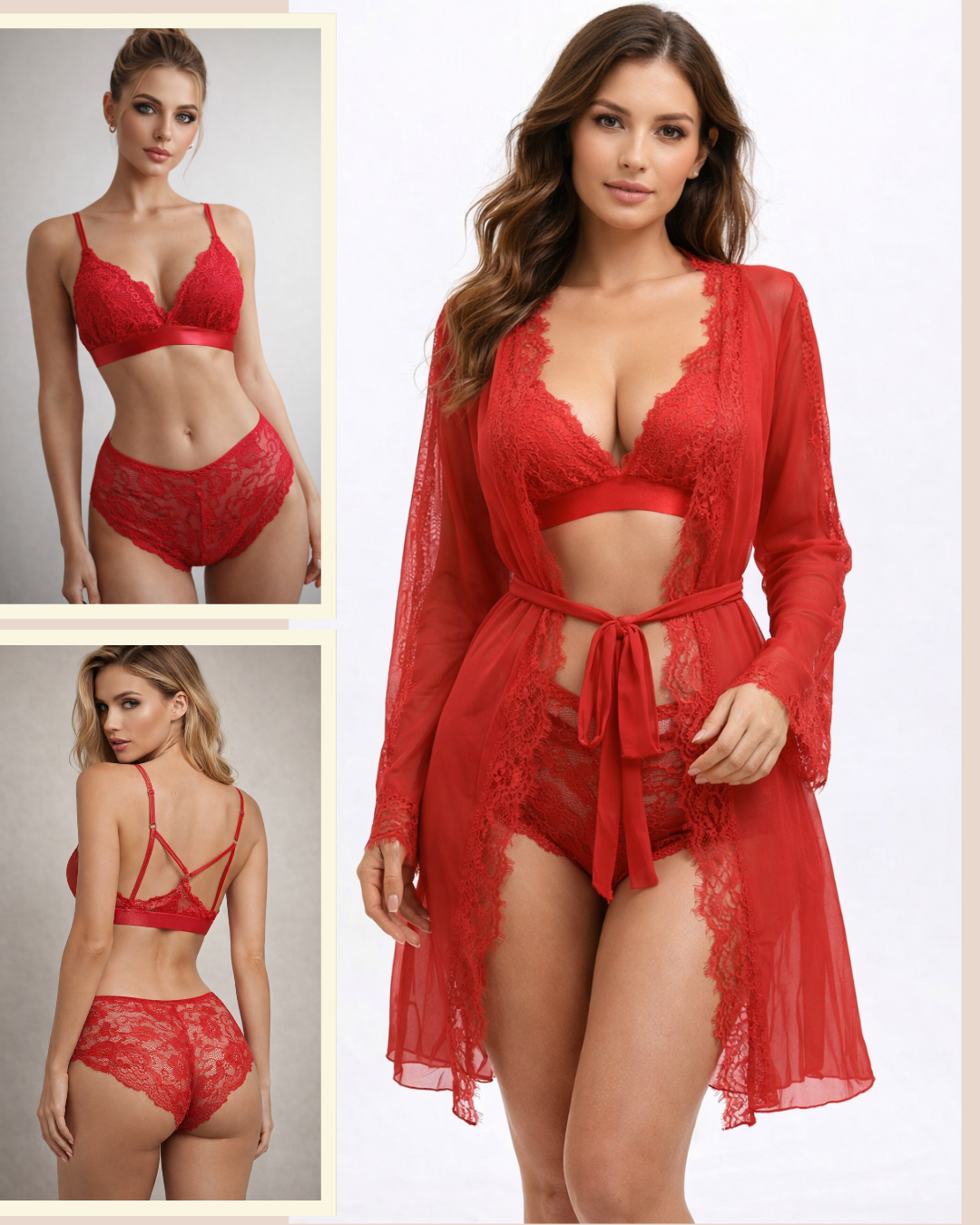 3 Pcs Soft Net Short Lingerie