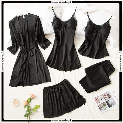 Luxury Soft Satin Silk Bridal 5 Pcs Nightwear