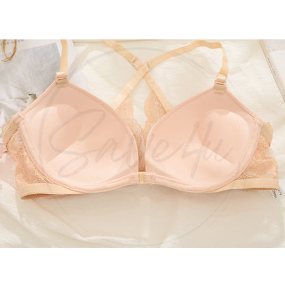 Front Open Padded Push-up Wireless Bra with Cross Back Design
