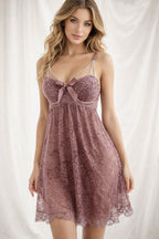Elegant Mauve Lace Babydoll Nighty