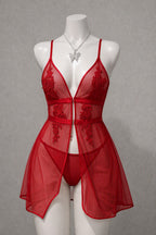 Noir Blossom Lace Babydoll Set
