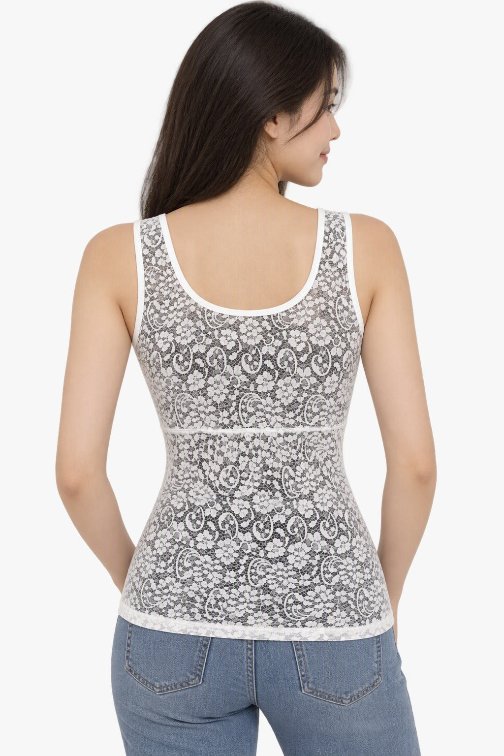 See Through Net printed Shaping Tank Top