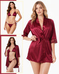 Ladies 3-Pcs Silk Robe and Bikini Set Nightwear Lingerie