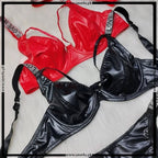 Non Padded Wired Leather Bra Set