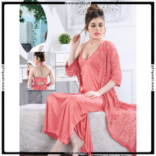 Load image into Gallery viewer, Ladies Long Satin Silk 2-Pcs Lingerie
