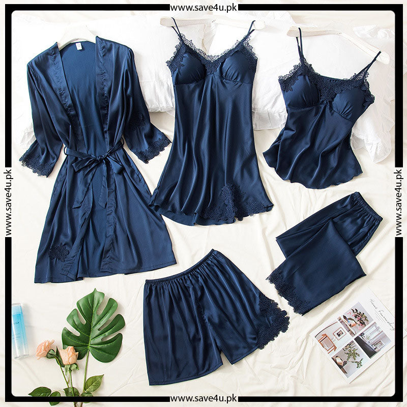 Luxury Soft Satin Silk Bridal 5 Pcs Nightwear