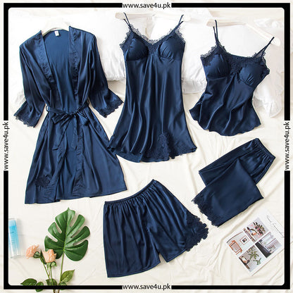 Luxury Soft Satin Silk Bridal 5 Pcs Nightwear